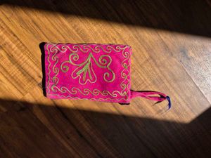 Pink Embroidered Pouch