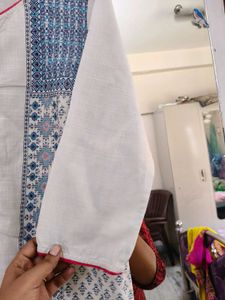 Aurelia White With Blue Motif Print Kurta