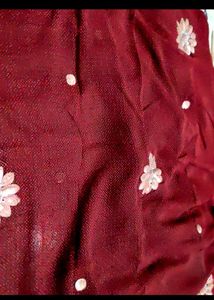 Floral Embroidered Maroon Saree