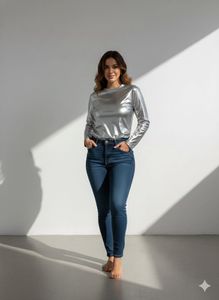 Stylish Silver Long Sleeve Top