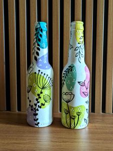 Hand-Painted Floral Decorative Bottles(set Of 2)
