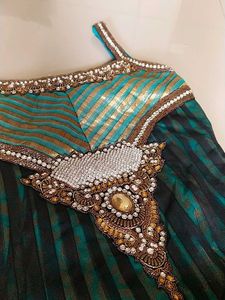 Designer Elegant Teal and Gold Embellished Dress