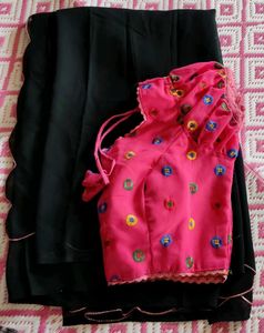 PLAIN SAREE WITH EMBROIDERY BLOUSE