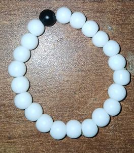 White Bead Bracelet with Black Accent