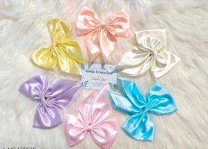 Korean Shiny Bow Hair Clips Pack 4 Multicolour