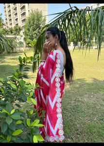 Silk Saree With Ready Made White Sequence Blouse