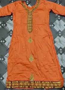 Orange Embroidered Kurti