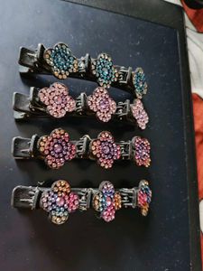 Sparkly Flower Hair Clips - Set of 4