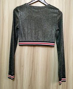 Long Sleeve Crop Glitter Sequins T-shirt(Women&#39;s)