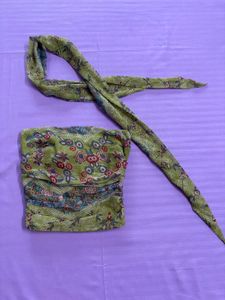 Green Floral Top With Scarf