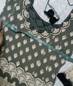 Elegant Black &amp; Grey Embroidered Anarkali Dress