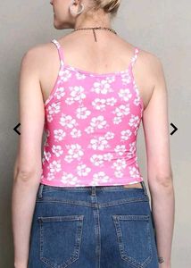 Spaghetti Strap Floral Print Short Fitted Cami Top