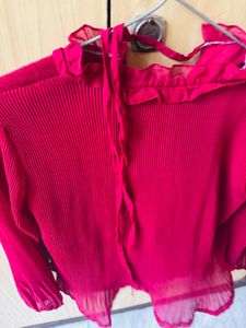 Red Pleated Ruffle Top
