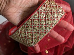 8 Meters Gold And Red sequined saree lace