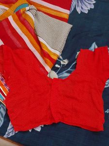 Red Blouse with Colorful Saree