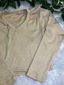 Cute Beige Long Sleeve Top