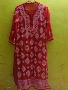 Red Embroidered Kurta
