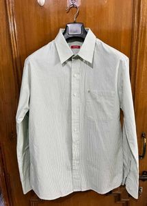 IZOD GREEN VERTICAL STRIPES OLD MONEY SHIRT L (44)