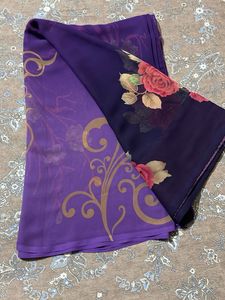 chiffon purple and blue shade flower print saree
