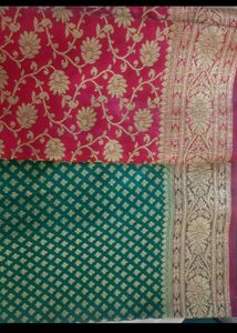 Offer Katan Banarasi Silk Saree pink And Rama Gree