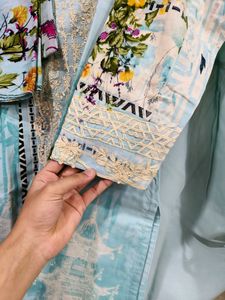 SKY BLUE PAKISTANI HEAVY PATCH WORK DRESS.