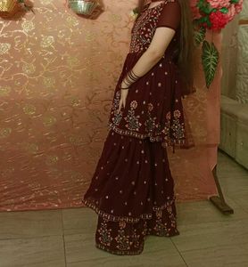 Maroon Embroidered Kurta Set