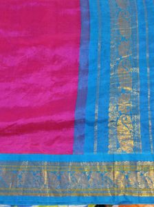 Rani Pink And Blue Silk Cotton Saree