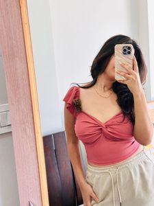Coral Ruffle Crop Top