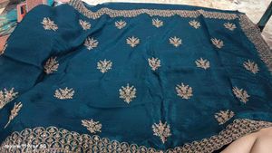 Elegant Blue Embroidered Saree