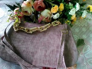 Lilac Croc-Embossed Chain Bag