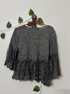 Gray Lace Peplum Top