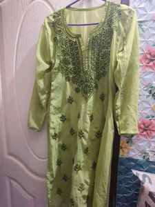 Lime Green Embroidered Kurta