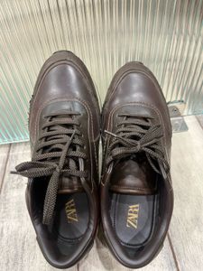Zara Brown Leather Casual Shoes