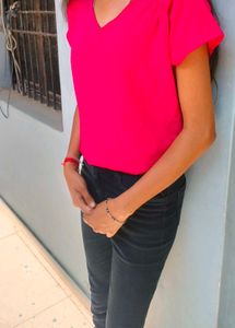 Hot Pink V-Neck Top