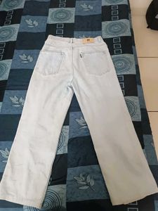 Sky Blue Fadded Wide Leg Jeans