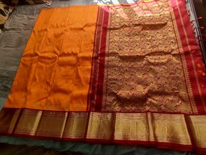 Mango Yellow And Maroon Traditional Silk Saree