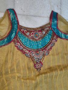 Golden A-line Kurta With Dupatta