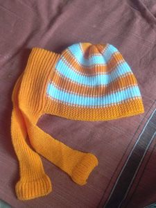 Striped Knit Hat with Scarf