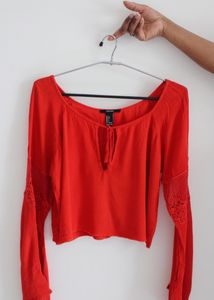Red Orange Bell Sleeves Top