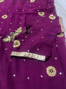 Royal Purple Embroidered Georgette Saree with Gold