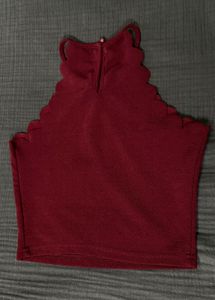 Burgundy Scalloped Crop Top