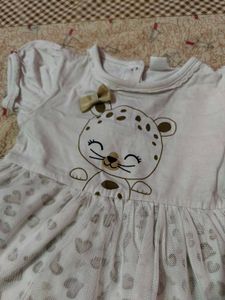 Heart Print Layered Dress With Micky Mouse Tshirt