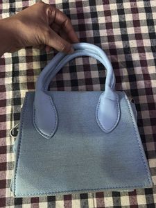 Light Blue Denim Mini Top Handle Bag