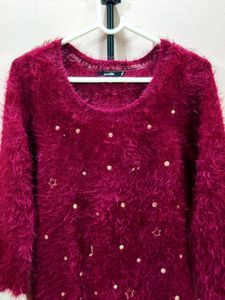 Premium imported red, pearl-embellished sweater