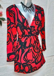 🎁Buy 2 Get 1 Free 🎁Stylish Red &amp; Black Print Top