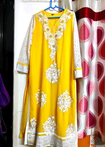 Bright Yellow & White Kurti For Summer