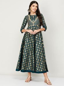 Women Printed Keyhole Neck Fit and Flare Dress
