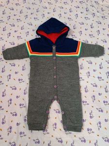 Unisex Grey Wollen Onesie With Hoodie