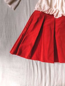 red white lolita pleated lace off shoulder dress