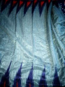 Blue Silk Saree With Attached Unsteched Blouse